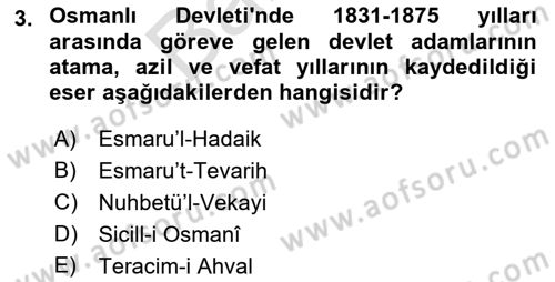 XIX. Yüzyıl Türk Edebiyatı Dersi 2021 - 2022 Yılı (Final) Dönem Sonu Sınav Soruları 3. Soru