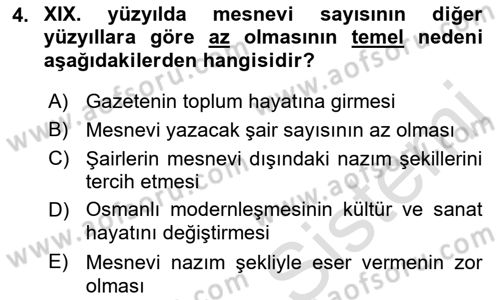 XIX. Yüzyıl Türk Edebiyatı Dersi 2021 - 2022 Yılı (Final) Dönem Sonu Sınav Soruları 4. Soru