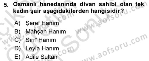 XIX. Yüzyıl Türk Edebiyatı Dersi 2021 - 2022 Yılı (Final) Dönem Sonu Sınav Soruları 5. Soru