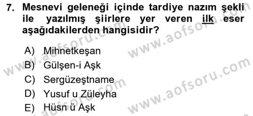 XIX. Yüzyıl Türk Edebiyatı Dersi 2021 - 2022 Yılı (Final) Dönem Sonu Sınav Soruları 7. Soru