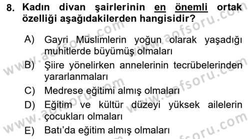 XIX. Yüzyıl Türk Edebiyatı Dersi 2021 - 2022 Yılı (Final) Dönem Sonu Sınav Soruları 8. Soru