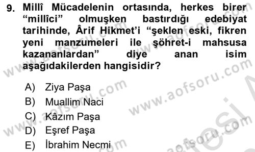 XIX. Yüzyıl Türk Edebiyatı Dersi 2021 - 2022 Yılı (Final) Dönem Sonu Sınav Soruları 9. Soru