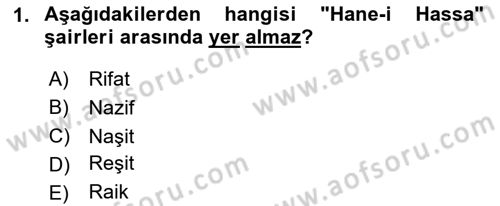 XIX. Yüzyıl Türk Edebiyatı Dersi 2023 - 2024 Yılı (Final) Dönem Sonu Sınav Soruları 1. Soru