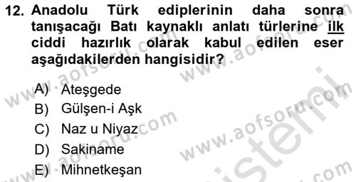 XIX. Yüzyıl Türk Edebiyatı Dersi 2023 - 2024 Yılı (Final) Dönem Sonu Sınav Soruları 12. Soru