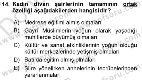 XIX. Yüzyıl Türk Edebiyatı Dersi 2023 - 2024 Yılı (Final) Dönem Sonu Sınav Soruları 14. Soru