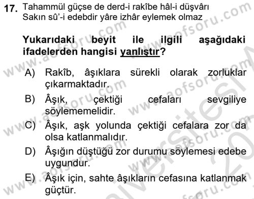 XIX. Yüzyıl Türk Edebiyatı Dersi 2023 - 2024 Yılı (Final) Dönem Sonu Sınav Soruları 17. Soru