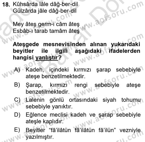 XIX. Yüzyıl Türk Edebiyatı Dersi 2023 - 2024 Yılı (Final) Dönem Sonu Sınav Soruları 18. Soru