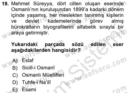 XIX. Yüzyıl Türk Edebiyatı Dersi 2023 - 2024 Yılı (Final) Dönem Sonu Sınav Soruları 19. Soru