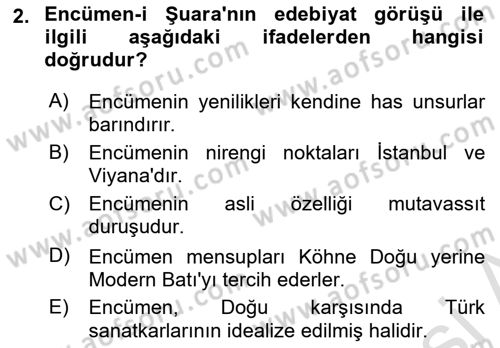 XIX. Yüzyıl Türk Edebiyatı Dersi 2023 - 2024 Yılı (Final) Dönem Sonu Sınav Soruları 2. Soru