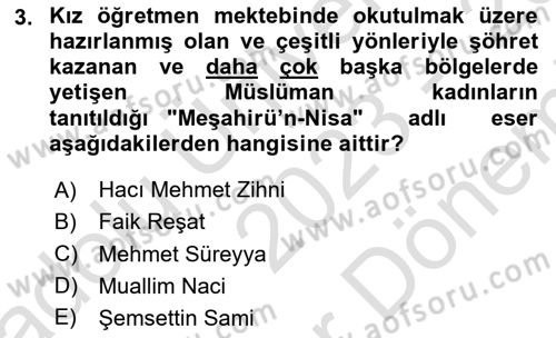 XIX. Yüzyıl Türk Edebiyatı Dersi 2023 - 2024 Yılı (Final) Dönem Sonu Sınav Soruları 3. Soru