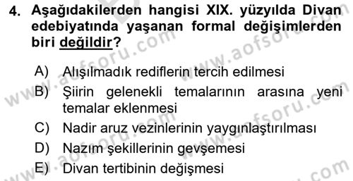 XIX. Yüzyıl Türk Edebiyatı Dersi 2023 - 2024 Yılı (Final) Dönem Sonu Sınav Soruları 4. Soru