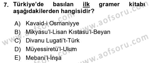 XIX. Yüzyıl Türk Edebiyatı Dersi 2023 - 2024 Yılı (Final) Dönem Sonu Sınav Soruları 7. Soru