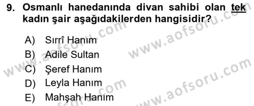 XIX. Yüzyıl Türk Edebiyatı Dersi 2023 - 2024 Yılı (Final) Dönem Sonu Sınav Soruları 9. Soru
