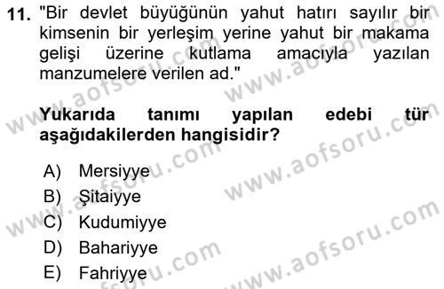 XIX. Yüzyıl Türk Edebiyatı Dersi 2023 - 2024 Yılı Yaz Okulu Sınav Soruları 11. Soru