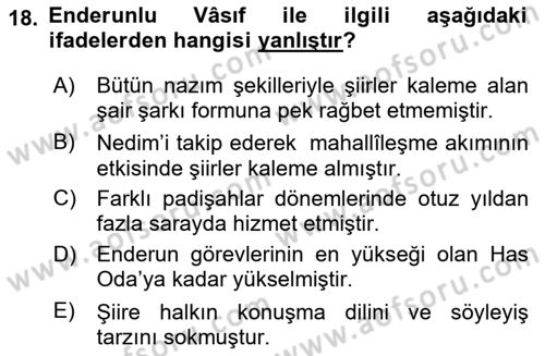 XIX. Yüzyıl Türk Edebiyatı Dersi 2023 - 2024 Yılı Yaz Okulu Sınav Soruları 18. Soru