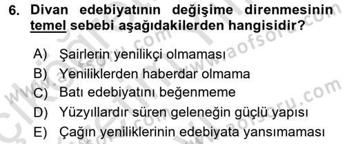 XIX. Yüzyıl Türk Edebiyatı Dersi 2023 - 2024 Yılı Yaz Okulu Sınav Soruları 6. Soru