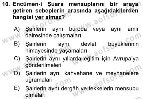 XIX. Yüzyıl Türk Edebiyatı Dersi 2024 - 2025 Yılı (Vize) Ara Sınav Soruları 10. Soru