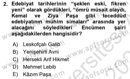 XIX. Yüzyıl Türk Edebiyatı Dersi 2024 - 2025 Yılı (Vize) Ara Sınav Soruları 2. Soru