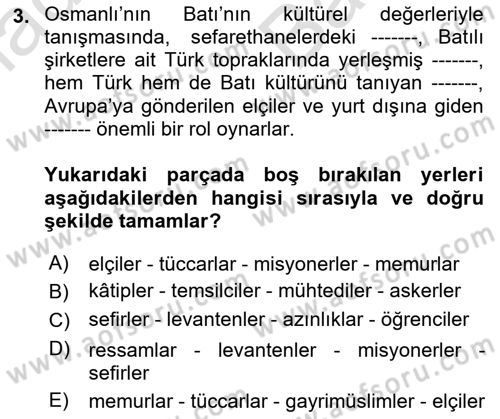 XIX. Yüzyıl Türk Edebiyatı Dersi 2024 - 2025 Yılı (Vize) Ara Sınav Soruları 3. Soru