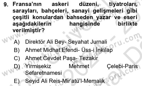 XIX. Yüzyıl Türk Edebiyatı Dersi 2024 - 2025 Yılı (Vize) Ara Sınav Soruları 9. Soru