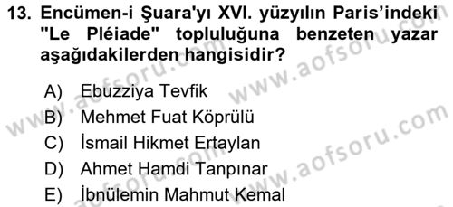 XIX. Yüzyıl Türk Edebiyatı Dersi 2024 - 2025 Yılı Yaz Okulu Sınav Soruları 13. Soru