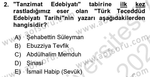 XIX. Yüzyıl Türk Edebiyatı Dersi 2024 - 2025 Yılı Yaz Okulu Sınav Soruları 2. Soru