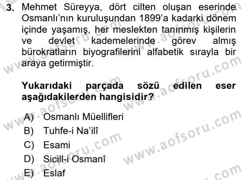 XIX. Yüzyıl Türk Edebiyatı Dersi 2024 - 2025 Yılı Yaz Okulu Sınav Soruları 3. Soru