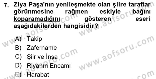 XIX. Yüzyıl Türk Edebiyatı Dersi 2024 - 2025 Yılı Yaz Okulu Sınav Soruları 7. Soru