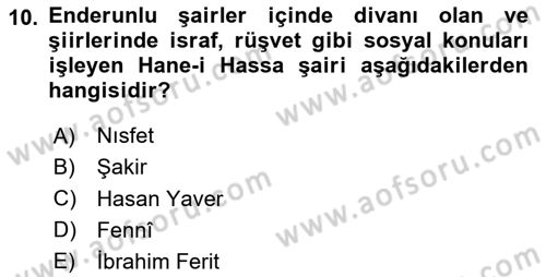 XIX. Yüzyıl Türk Edebiyatı Dersi 2025 - 2026 Yılı (Vize) Ara Sınav Soruları 10. Soru