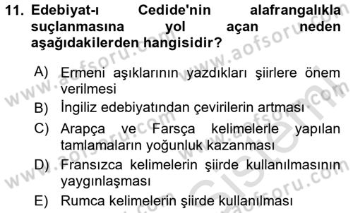 XIX. Yüzyıl Türk Edebiyatı Dersi 2025 - 2026 Yılı (Vize) Ara Sınav Soruları 11. Soru