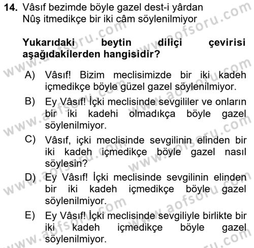 XIX. Yüzyıl Türk Edebiyatı Dersi 2025 - 2026 Yılı (Vize) Ara Sınav Soruları 14. Soru