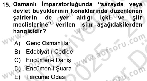 XIX. Yüzyıl Türk Edebiyatı Dersi 2025 - 2026 Yılı (Vize) Ara Sınav Soruları 15. Soru