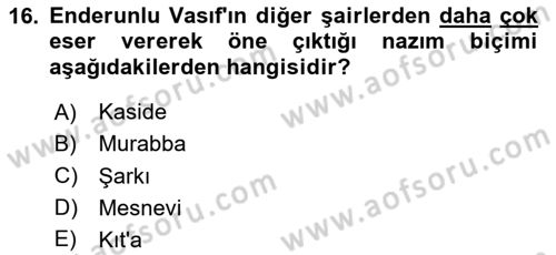 XIX. Yüzyıl Türk Edebiyatı Dersi 2025 - 2026 Yılı (Vize) Ara Sınav Soruları 16. Soru