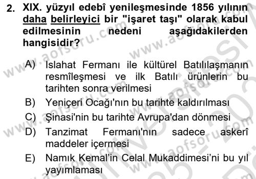 XIX. Yüzyıl Türk Edebiyatı Dersi 2025 - 2026 Yılı (Vize) Ara Sınav Soruları 2. Soru