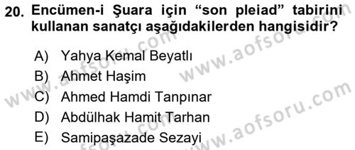 XIX. Yüzyıl Türk Edebiyatı Dersi 2025 - 2026 Yılı (Vize) Ara Sınav Soruları 20. Soru