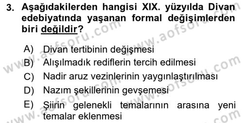 XIX. Yüzyıl Türk Edebiyatı Dersi 2025 - 2026 Yılı (Vize) Ara Sınav Soruları 3. Soru