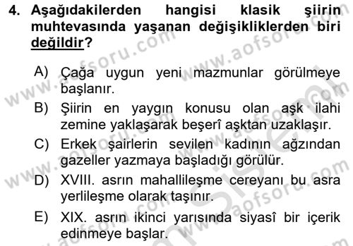 XIX. Yüzyıl Türk Edebiyatı Dersi 2025 - 2026 Yılı (Vize) Ara Sınav Soruları 4. Soru