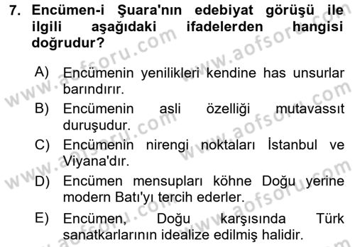 XIX. Yüzyıl Türk Edebiyatı Dersi 2025 - 2026 Yılı (Vize) Ara Sınav Soruları 7. Soru
