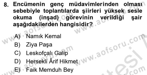 XIX. Yüzyıl Türk Edebiyatı Dersi 2025 - 2026 Yılı (Vize) Ara Sınav Soruları 8. Soru