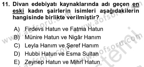 XIX. Yüzyıl Türk Edebiyatı Dersi 2025 - 2026 Yılı (Final) Dönem Sonu Sınav Soruları 11. Soru