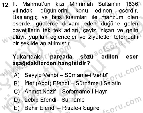 XIX. Yüzyıl Türk Edebiyatı Dersi 2025 - 2026 Yılı (Final) Dönem Sonu Sınav Soruları 12. Soru