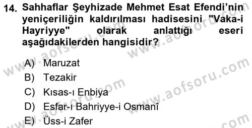 XIX. Yüzyıl Türk Edebiyatı Dersi 2025 - 2026 Yılı (Final) Dönem Sonu Sınav Soruları 14. Soru