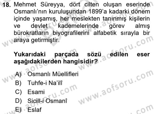 XIX. Yüzyıl Türk Edebiyatı Dersi 2025 - 2026 Yılı (Final) Dönem Sonu Sınav Soruları 18. Soru