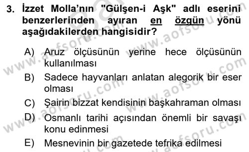 XIX. Yüzyıl Türk Edebiyatı Dersi 2025 - 2026 Yılı (Final) Dönem Sonu Sınav Soruları 3. Soru