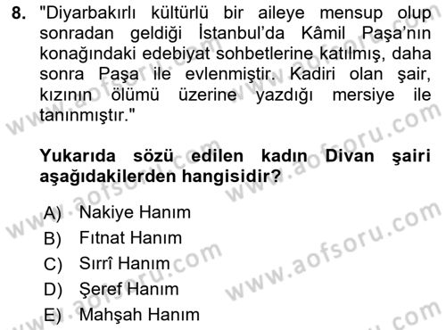 XIX. Yüzyıl Türk Edebiyatı Dersi 2025 - 2026 Yılı (Final) Dönem Sonu Sınav Soruları 8. Soru