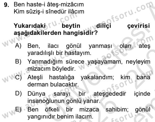 XIX. Yüzyıl Türk Edebiyatı Dersi 2025 - 2026 Yılı (Final) Dönem Sonu Sınav Soruları 9. Soru