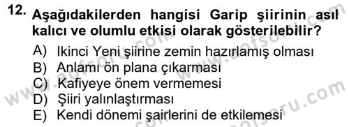 Cumhuriyet Dönemi Türk Şiiri Dersi 2012 - 2013 Yılı (Vize) Ara Sınav Soruları 12. Soru