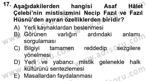 Cumhuriyet Dönemi Türk Şiiri Dersi Ara Sınavı Deneme Sınav Soruları 17. Soru