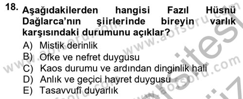Cumhuriyet Dönemi Türk Şiiri Dersi 2012 - 2013 Yılı (Vize) Ara Sınav Soruları 18. Soru