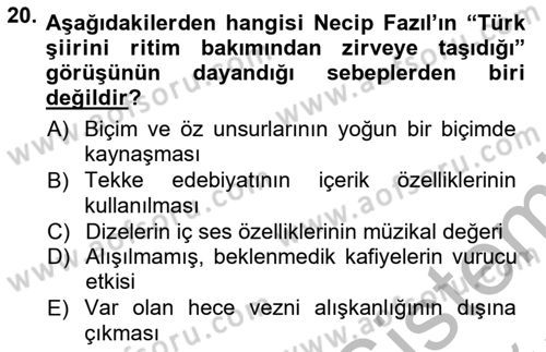 Cumhuriyet Dönemi Türk Şiiri Dersi 2012 - 2013 Yılı (Vize) Ara Sınav Soruları 20. Soru